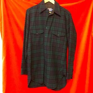 Pendleton vtg 70s wool field shirt black watch tartan 15.5 m